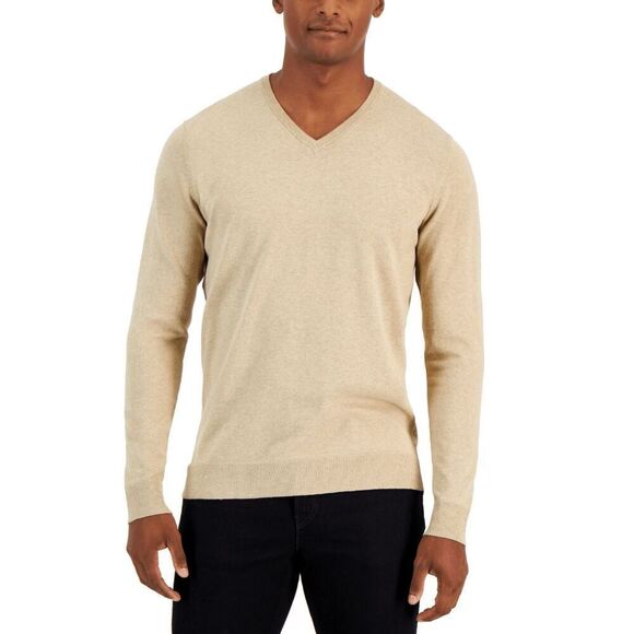 Alfani Men's Solid V-Neck Cotton Sweater - Twill Heather Small - Picture 1 of 5